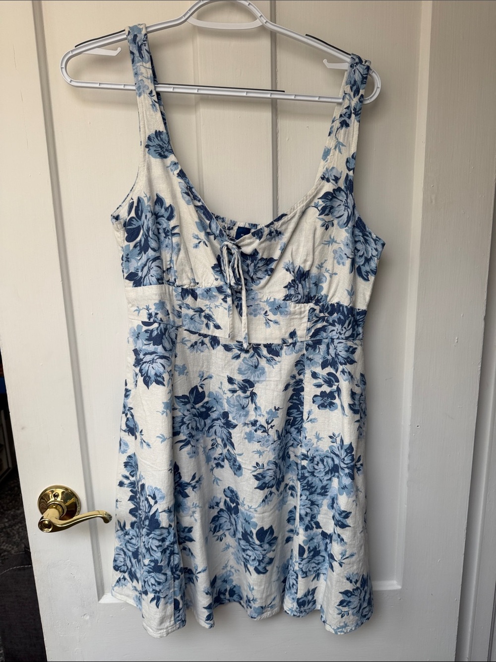 Old Navy White Mini Dress with Blue Floral Print